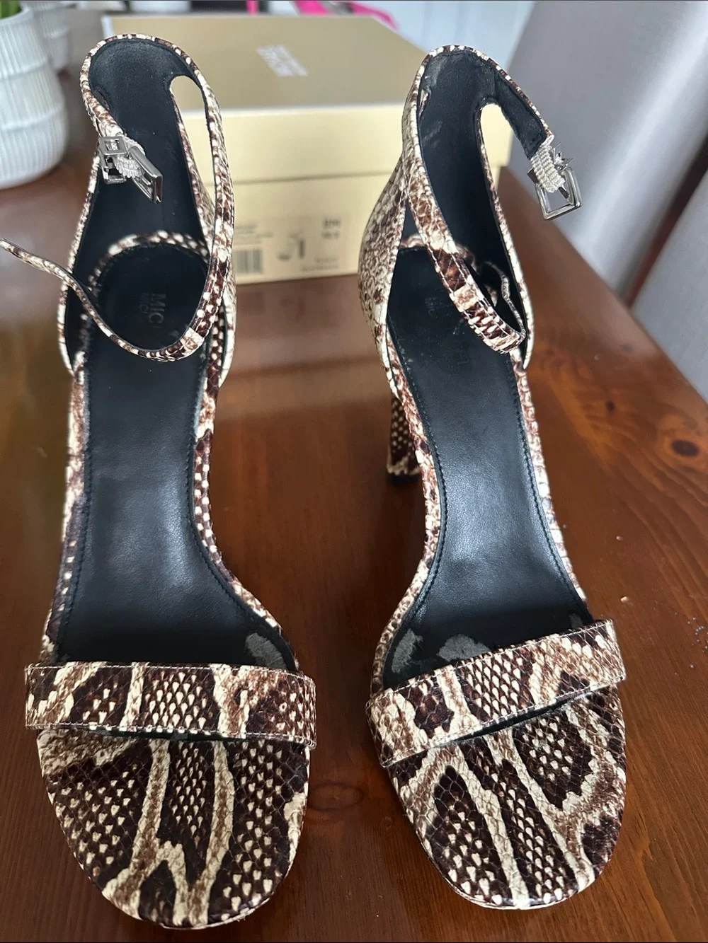 Michael Kors Margot Embossed Leather Snake-Print Ankle-Strap Platforms